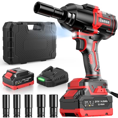 Clé Choc 21v 1200nm Brushless Batterie 4000mah Clé à Chocs Sans Fil 21V 1200 N.m | Moteur Brushless | 2 Batteries 4000mAh | Kit Professionnel Voiture/Camion Kit Clé à Chocs Batterie